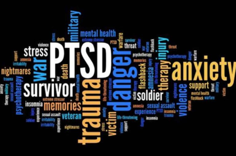 Word cloud representing crisis and trauma intervention, including PTSD, anxiety, trauma, danger and mental health support.
